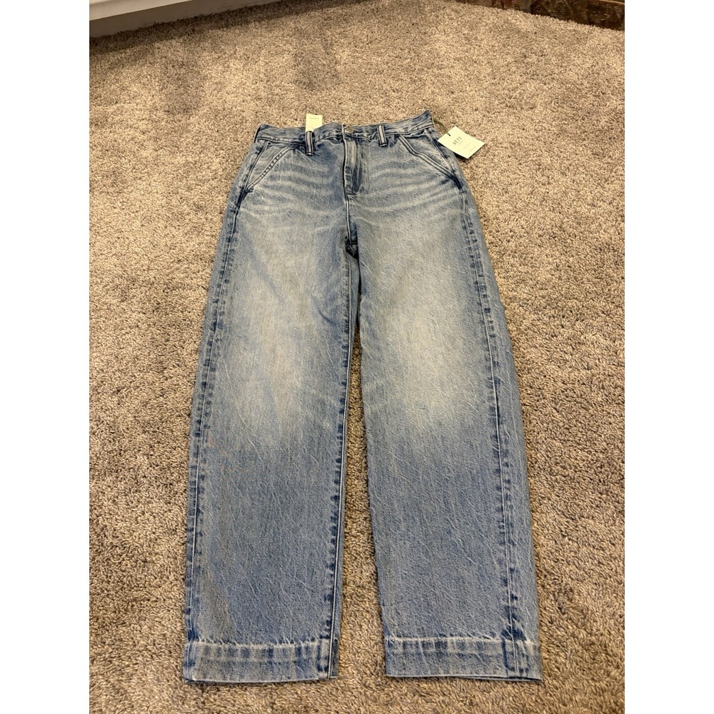 AE77 Premium Barrel Jeans Size 00 Light Wash Organic Cotton American Eagle